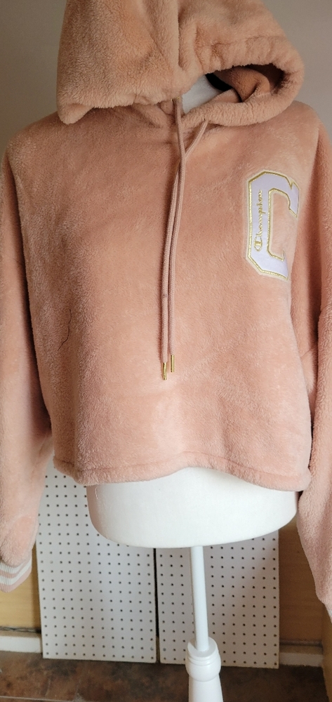 Champion pink fleece short sweatshirt hoodie size L
